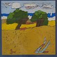 Klaus Fussmann "Weizen vor Ostsee" 2013 Farblinolschnitt 29,5 x 29,5 cm