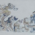 L.H. Jungnickel "Pavianherde" Mischtechnik auf Papier, 24x33 cm