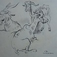 L.H.Jungnickel "Drei Ziegen" Kohle auf Papier, 24x31 cm, signiert