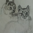 L.H.Jungnickel "Katzenpaar" Mischtechnik auf Papier, 33x26 cm