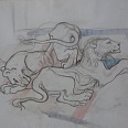 L.H.Jungnickel "Löwenpaar" (Titelbild Katalog), Mischtechnik auf Papier, 48x62 cm