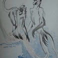L.H.Jungnickel "Zwei Meerkatzen auf einem Ast" Mischtechnik auf Papier, 48x36 cm, signiert