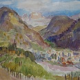 Lore Arnold "Bozen mit Blick zu den Dolomiten" Aquarell 35 x 46 cm