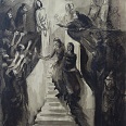 Lore Arnold "Christus vor Pilatus" Tusche laviert 39 x 30 cm
