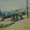 Max Spielmann "Am Asowschen Meer - Fischer flicken ihre Netze" 1942 Aquarell 21 x 31 cm