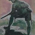 Max Spielmann, "Der Jäger Loisl v. Ludwig Thoma, Tempera-Entwurf, 19 x 13 cm