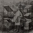 Max Spielmann, Illustration zu "Der Kongress der Belichtungsmesser - Druckwerkstatt", Tuschezeichnung, 17,5 x 19,5 cm