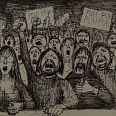 Max Spielmann, Illustration zu "Die progressiven Teach-in-Elche", Tuschezeichnung, 16,4 x 27 cm