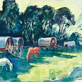 Max Spielmann "Irland - Mit Pferd und Wagen unterwegs" 1975 Aquarell 48 x 66 cm