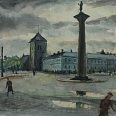 Max Spielmann "Marktplatz in Trondheim" 1944 Aquarell 23 x 28 cm