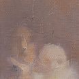 Norbert Drexel "Frau mit Kind" 1974 Öl auf Leinwand 14 x 8,5 cm