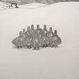 Paul Flora "Dreizehn Unglücksraben im Halbkreis" Radierung 42 x 47 cm