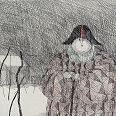 Paul Flora "Harlekin im Winter" Radierung 35 x 30 cm