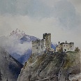 Rudolf Preuss "Ruine Landeck gegen Silberspitze" Aquarell 1901
