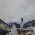 Rudolf Preuss "Kirche in See (Paznaun) gegen Parseierspitze"