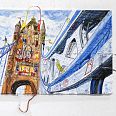 Thitz Urban Bag Art "London Fleet" 2021 Acrylfarben und recycelte Papiertüten auf Leinwand 50 x 70 cm