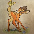 Ulrich Schröder "Bambi Butterfly Color" Kohle und Buntstift auf Leinwand 90 x 75 cm