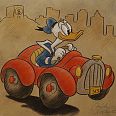 Ulrich Schröder "Donald Duck (in the car)" Kohle und Buntstift auf Leinwand 75 x 90 cm