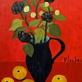 Veronika Gerber "Blaue Vase mit Blumen und Grapefruits" Öl auf Leinwand 70 x 60 cm