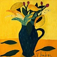 Veronika Gerber "Krug mit Herbstblumen" Öl auf Leinwand 50 x 50 cm