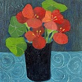 Veronika Gerber "Wicken in blauer Vase" Öl auf Leinwand 30 x 30 cm
