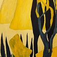Veronika Gerber "Gelbe Felsen und Zypressen am See" Öl auf Leinwand 90 x 60 cm