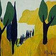 Veronika Gerber "Landschaft von Via Santa Lucia nach Torbole" Öl auf Leinwand 80 x 80 cm