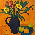 Veronika Gerber "Oranges Blumenstilleben" Öl auf Leinwand 60 x 60 cm