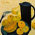 Veronika Gerber "Stilleben mit Grapefruit und Melone" Öl auf Leinwand 60 x 60 cm