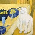 Veronika Gerber "Stilleben mit weißer Katze" Öl auf Leinwand 60 x 50 cm