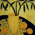 Veronika Gerber "Stillleben mit gelber Vase und Grapefruit" Öl auf Leinwand 60 x 60 cm
