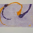 Zeno Wolf "Eine imaginäre Annäherung" Materialdruck mit Schnlangehaut und Fäden 30 x 21,5 cm