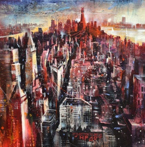 Bernhard Vogel NY Looking Downtown Give Mixed Media auf Leinwand 80 x 80 cm web