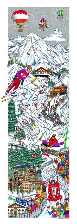 Charles Fazzino "Ski Austria" 3D-Siebdruck 100 x 50 cm