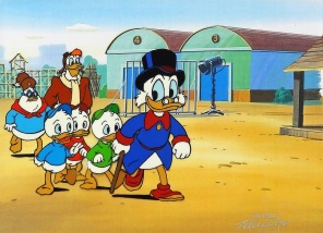 Duck Tales Uncle Scrooge and Nephews Production Cel on Lithographic Background 25 x 29 cm web