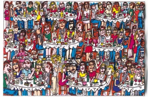 James Rizzi "Eating out with friends" 3D-Siebdruck 15 x 20 cm