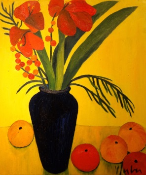 Veronika Gerber "Stillleben mit Amaryllis und Orangen" Öl auf Leinwand 70 x 60 cm